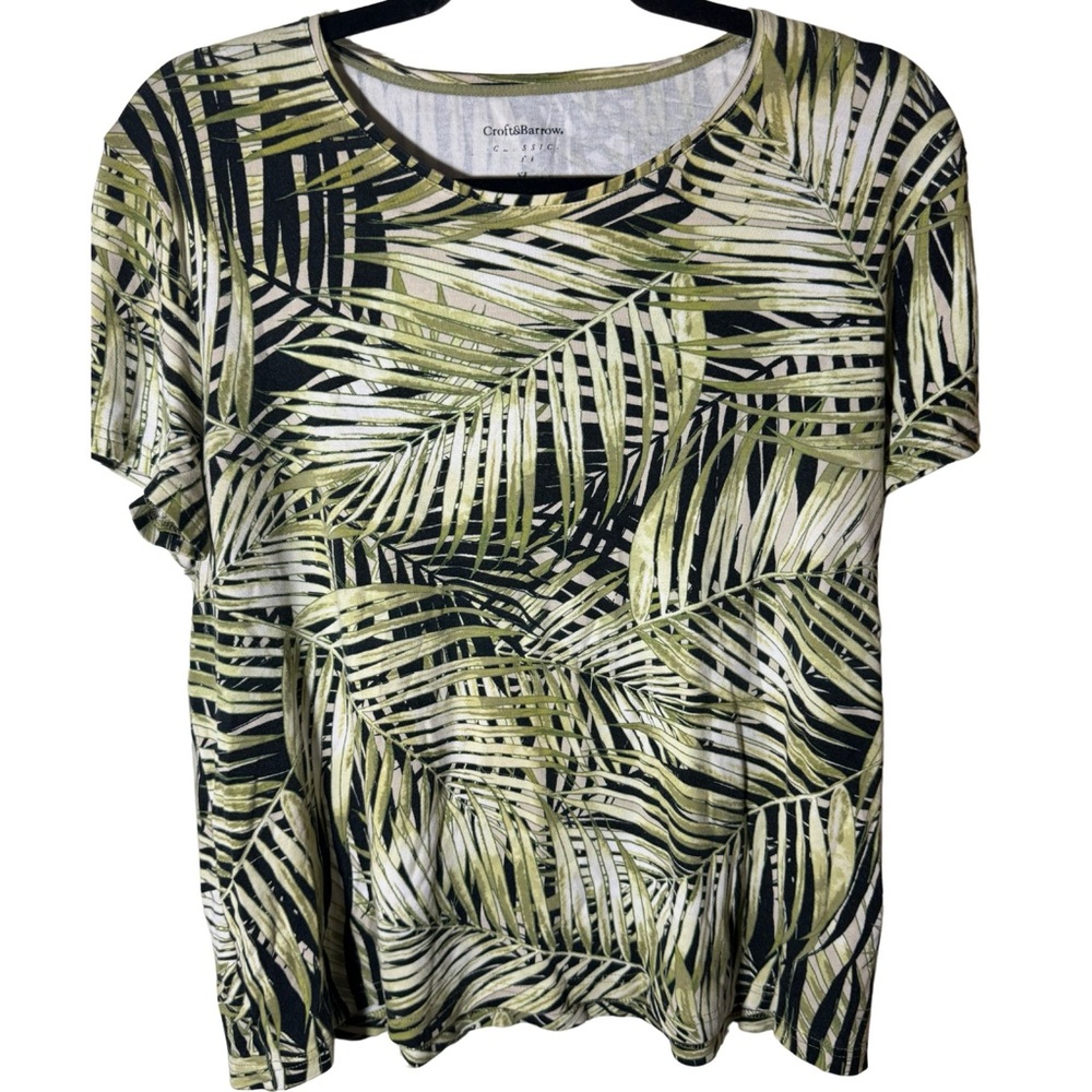 Croft & Barrow Womens Green Tropical Palm Leaf Print Short Sleeve Tee‎ Shirt XL